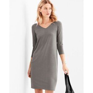 Eileen Fisher Viscose Jersey 3/4 Sleeve V Neck Dress Gray Size Medium GUC
